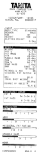 Tanita receipt for body fat, metabolic age, hydration levels and waist circumference assessment for your health assessments